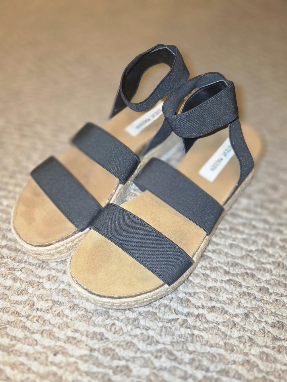 Steve Madden Black and Tan Espadrille Sandals
